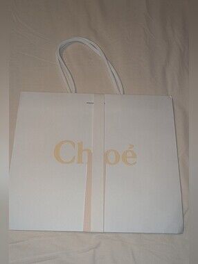CHLOE Paper Luxury Shopping Gift Bag WHITE WITH GOLD BOW 13" X 14" X 5.5" NEW
